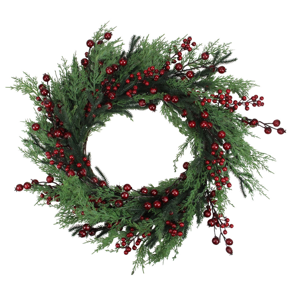 Mixed Pine and Berries Artificial Christmas Wreath - 26 inch Unlit